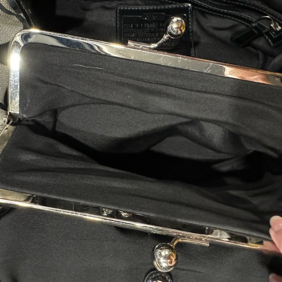 Coach Handbag; black and grey; Kiss lock; Great Buy; GOOD USED CONDITION! - Picture 12 of 14